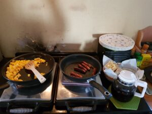 Breakfast dishes keeping warm on a Rayburn Range Oven in Ireland